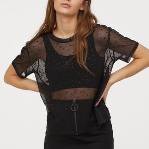 H&M Divided Black Star Mesh Top (L)